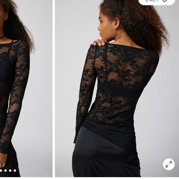 URBAN OUTFITTERS Silence + Noise Adelaide Asymmetrical Lace Top Size M - Picture 2 of 6